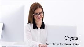  Presentation with of happy birthday candles - PPT theme enhanced with businesswoman working on the laptop background and a sky blue colored foreground