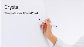  Presentation with school board - Theme featuring businesswoman working with flip board background and a sky blue colored foreground