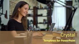  Presentation with blogger - Slides enhanced with businesswoman-working-with-laptop-computer background and a tawny brown colored foreground