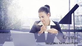  Presentation with laptop - Amazing presentation design having businesswoman-working-with-laptop and a  colored foreground