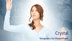  Presentation with touch screen - Slide deck with businesswoman working with touch screen background and a sky blue colored foreground