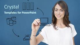  Presentation with doodle - Amazing presentation design having businesswoman writing doodle against blue background with vignette backdrop and a ocean colored foreground