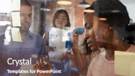  Presentation with ideas - Beautiful presentation theme featuring businesswoman writing ideas on glass backdrop and a tawny brown colored foreground