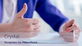  Presentation with writing notes - Slide set having businesswoman writing notes at desk background and a lemonade colored foreground