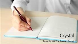  Presentation with writing - Beautiful presentation featuring businesswoman writing on document backdrop and a sky blue colored foreground