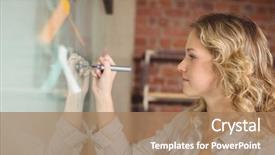  Presentation with creative writing - PPT theme featuring creative beautiful businesswoman writing on glass board in office background and a coral colored foreground