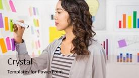  Presentation with writing notes - Slide set featuring businesswoman writing on sticky note background and a  colored foreground