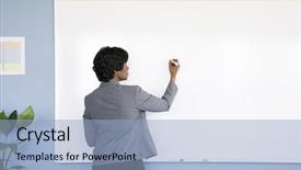  Presentation with whiteboard - Presentation having businesswoman writing on whiteboard background and a light blue colored foreground