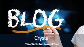  Presentation with blog - Audience pleasing slides consisting of businesswoman writing the word blog backdrop and a navy blue colored foreground
