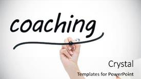  Presentation with coaching - Theme consisting of businesswoman writing the word coaching background and a  colored foreground