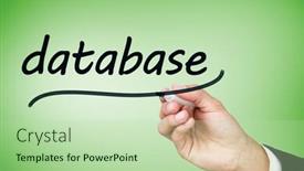  Presentation with database - Beautiful presentation design featuring businesswoman writing the word database against green vignette backdrop and a mint green colored foreground