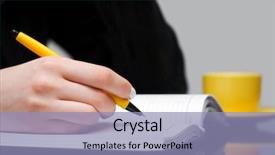  Presentation with writing - Presentation theme featuring businesswoman writing background and a light blue colored foreground