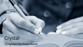  Presentation with writing - PPT layouts consisting of businesswoman writing background and a light blue colored foreground