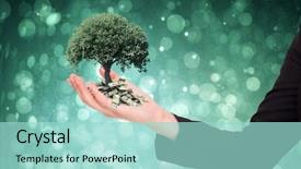  Presentation with blue design - Colorful presentation theme enhanced with businesswomans arm presenting against blue abstract light spot design backdrop and a arctic colored foreground