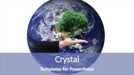  Presentation with growing tree - Beautiful PPT theme featuring businesswomans hand presenting against tree with green leaves growing backdrop and a ocean colored foreground