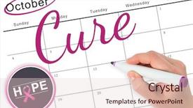  Presentation with breast cancer - PPT theme consisting of businesswomans hand writing with marker against breast cancer awareness message on poster background and a lemonade colored foreground