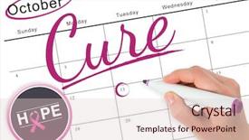  Presentation with breast cancer awareness - Beautiful slide deck featuring businesswomans hand writing with marker against breast cancer awareness message on poster backdrop and a lemonade colored foreground