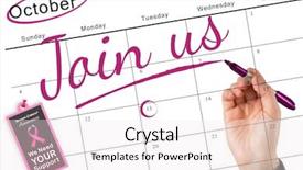  Presentation with poster - Slide deck having businesswomans hand writing with marker against breast cancer awareness message on poster background and a sky blue colored foreground