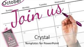  Presentation with breast cancer awareness - PPT layouts having businesswomans hand writing with marker against breast cancer awareness message on poster background and a white colored foreground