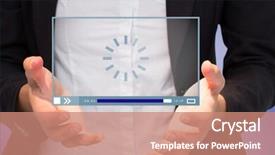  Presentation with purple - Audience pleasing slide set consisting of businesswomans hands presenting against purple backdrop and a coral colored foreground