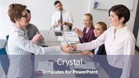  Presentation with business group meeting - Presentation theme consisting of businesswomans-handshake-on-team-meeting background and a gray colored foreground