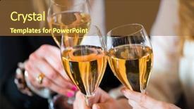  Presentation with sparkling wine - Presentation featuring businesswomen clinking with sparkling wine background and a  colored foreground