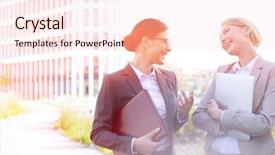  Presentation with folder tabs vibrant file divider - Cool new slides with businesswomen conversing while holding folder backdrop and a lemonade colored foreground