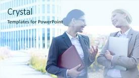  Presentation with cheerful - Beautiful theme featuring businesswomen conversing while holding folder backdrop and a sky blue colored foreground