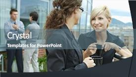  Presentation with office - Cool new presentation theme with businesswomen having break on office backdrop and a ocean colored foreground