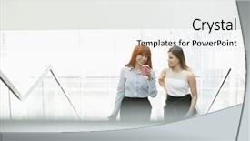  Presentation with moving - PPT layouts featuring businesswomen having coffee while moving background and a  colored foreground