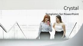  Presentation with moving 3d character - Beautiful PPT theme featuring businesswomen having coffee while moving backdrop and a white colored foreground