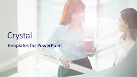  Presentation with moving targets - Amazing PPT layouts having businesswomen having coffee while moving backdrop and a sky blue colored foreground