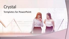  Presentation with moving - Presentation theme with businesswomen having coffee while moving background and a  colored foreground