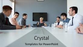  Presentation with discussion - Cool new slide deck with businesswomen having discussion on business backdrop and a  colored foreground