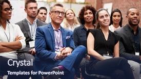  Presentation with conference - Theme having businesswomen listening to presentation background and a navy blue colored foreground