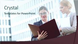  Presentation with folder style - PPT layouts with businesswomen reading folder while standing background and a sky blue colored foreground