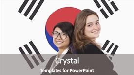  Presentation with korean flag - Amazing theme having businesswomen smiling over korean flag backdrop and a gray colored foreground