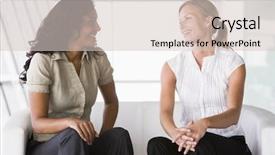  Presentation with lobby - Presentation design enhanced with businesswomen talking in office lobby background and a lemonade colored foreground