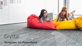  Presentation with tablets - Beautiful presentation featuring businesswomen-using-digital-tablets backdrop and a light gray colored foreground