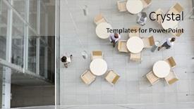  Presentation with walking - Slide deck enhanced with businesswomen walking at office canteen background and a light gray colored foreground