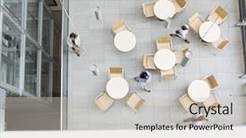  Presentation with canteen - PPT layouts consisting of businesswomen walking at office canteen background and a soft green colored foreground