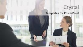 Presentation with cafeteria - Beautiful presentation featuring businesswomen working at cafeteria backdrop and a white colored foreground