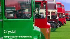  Presentation with buses - Cool new presentation design with businis - vintage double decker buses backdrop and a forest green colored foreground