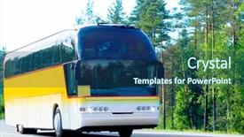  Presentation with road yellow - Slide set having businis - yellow bus on a forest background and a ocean colored foreground