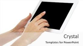  Presentation with holding hands - Colorful PPT theme enhanced with businnes - female hands holding digital tablet backdrop and a white colored foreground