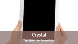  Presentation with hands holding black tablet - Beautiful slide deck featuring businnes - female hands holding digital tablet backdrop and a violet colored foreground