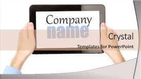  Presentation with hands holding black tablet - Audience pleasing slide set consisting of businnes - male hands holding tablet isolated backdrop and a coral colored foreground