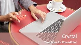  Presentation with banking syariah - Cool new presentation design with busniesswoman using e-banking token backdrop and a coral colored foreground