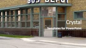  Presentation with women on bus - Presentation theme with busses - bus depot sign hanging background and a tawny brown colored foreground