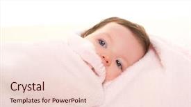  Presentation with baby girl - Beautiful presentation design featuring bussinee people - baby girl under hidden pink backdrop and a  colored foreground